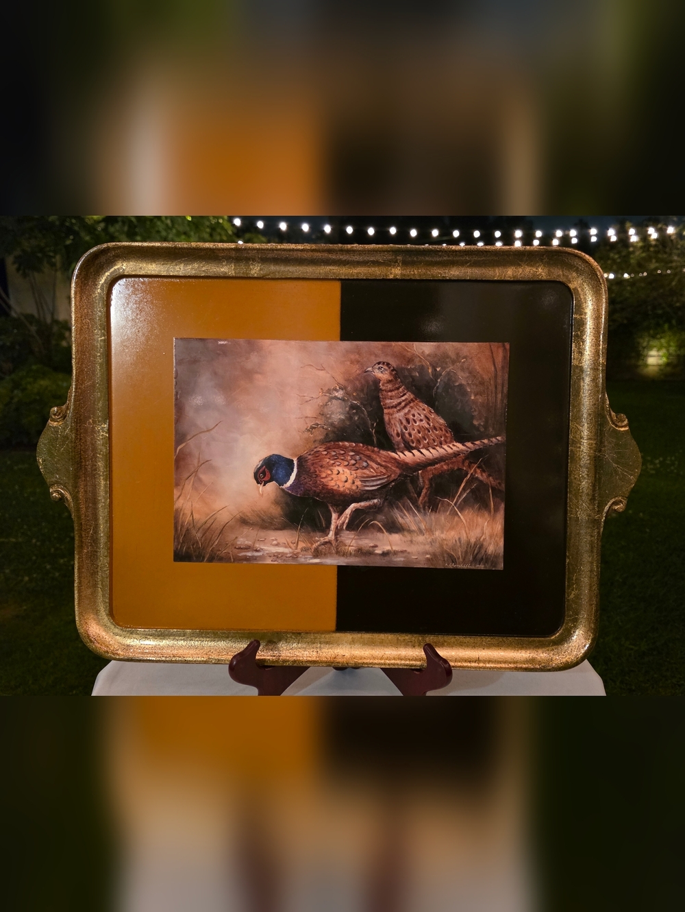 Vietri Italy Pheasant Serving Tray Large Decorative Lacquered Handled Tray